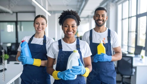 Happy cleaning crew, ready to work