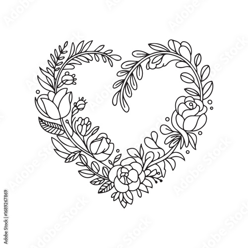 Beautiful floral ornamental doodle mehndi style pattern hand drawn decorative outline vector illustration coloring page for kids and adults