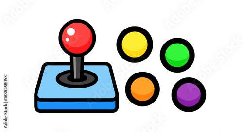 Cartoon Arcade Joystick with Colorful Buttons for Gaming.