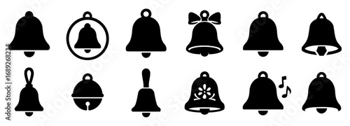Collection of various bell silhouettes: decorative and musical designs