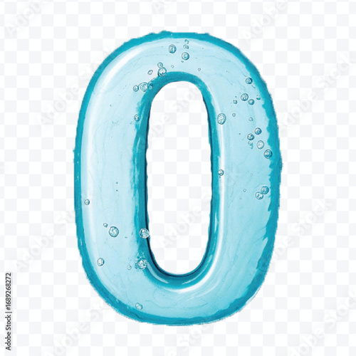 abstract 3d number 0 digit made by water splash isolated on transparent background