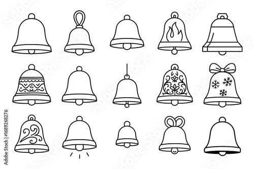 Collection of decorative outline bells with varied patterns for seasonal designs