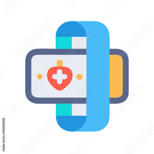 Wearable health monitor showing heart symbol on digital screen