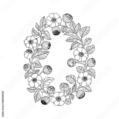 Beautiful floral ornamental doodle mehndi style pattern hand drawn decorative outline vector illustration coloring page for kids and adults