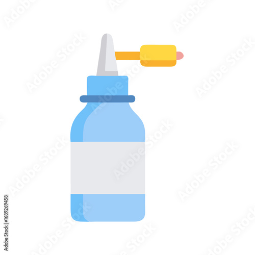 Cartoon illustration of blue eye drops bottle with dropper