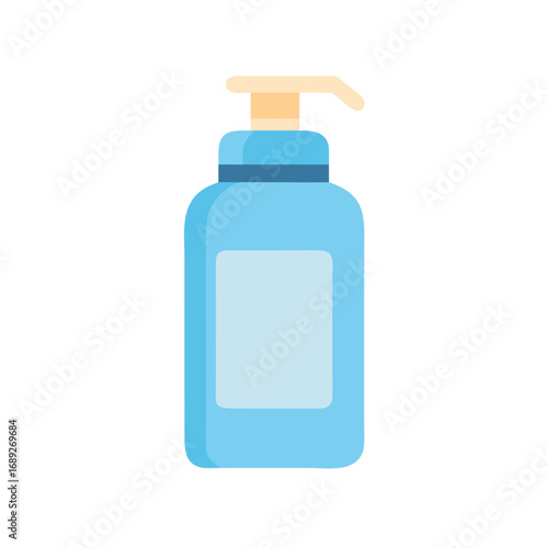 Blue soap dispenser vector illustration against black background.