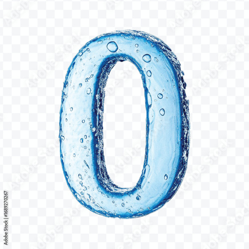 abstract 3d number 0 digit made by water splash isolated on transparent background