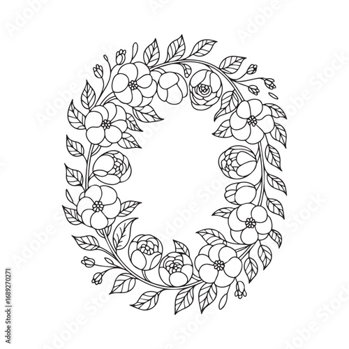 Beautiful floral ornamental doodle mehndi style pattern hand drawn decorative outline vector illustration coloring page for kids and adults