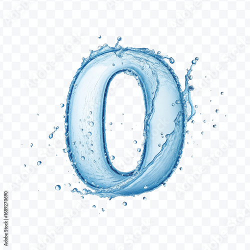 abstract 3d number 0 digit made by water splash isolated on transparent background