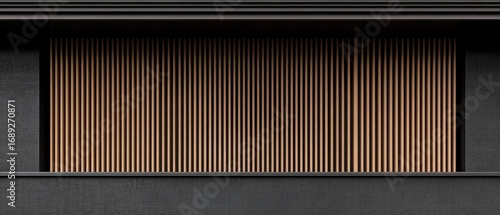Architectural Rhythm: Warm Vertical Louvers on a Sleek, Dark Modern Facade