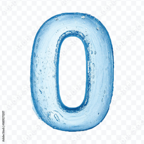 abstract 3d number 0 digit made by water splash isolated on transparent background
