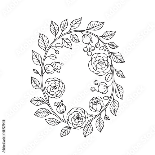 Beautiful floral ornamental doodle mehndi style pattern hand drawn decorative outline vector illustration coloring page for kids and adults