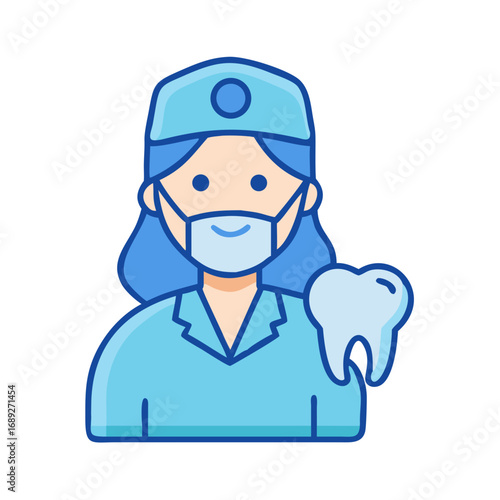 Dentist holding tooth cartoon icon on a black background