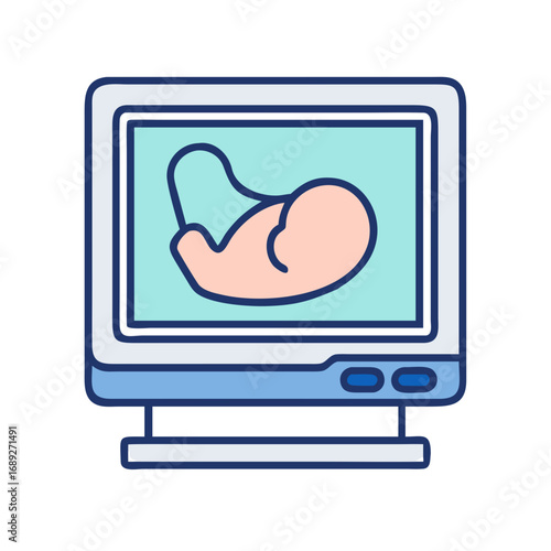 Baby ultrasound image on computer monitor flat vector illustration