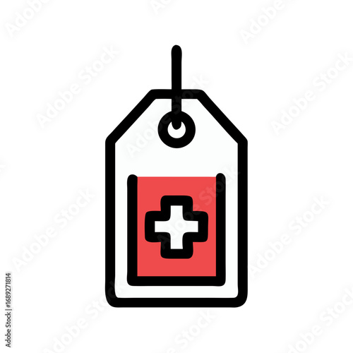 Medical price tag icon on black background, healthcare concept