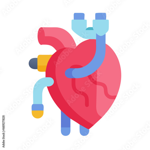 Flat graphic of human heart and arteries with tubes
