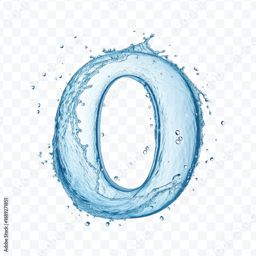 abstract 3d number 0 digit made by water splash isolated on transparent background