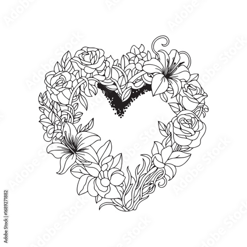 Beautiful floral ornamental doodle mehndi style pattern hand drawn decorative outline vector illustration coloring page for kids and adults