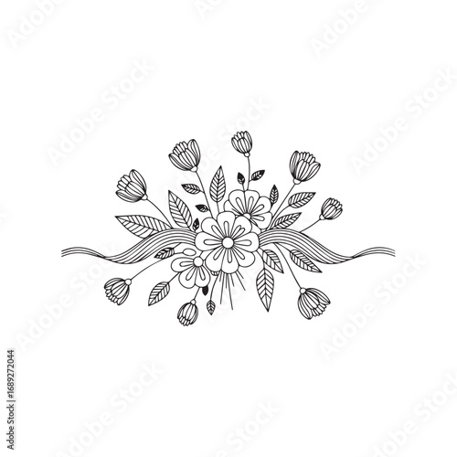 Beautiful floral ornamental doodle mehndi style pattern hand drawn decorative outline vector illustration coloring page for kids and adults
