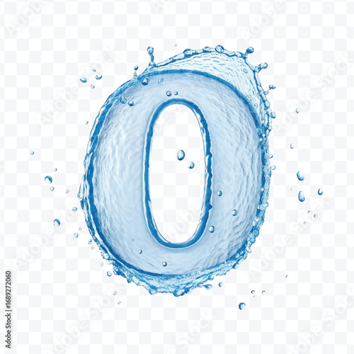 abstract 3d number 0 digit made by water splash isolated on transparent background