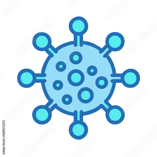 Light blue virus particle icon on black background
