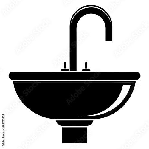 Black Silhouette Sink Vector Illustration on White Background