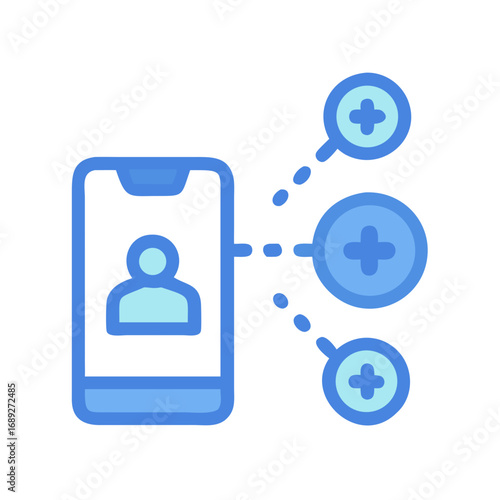 Digital connection illustrated with person, phone and plus signs