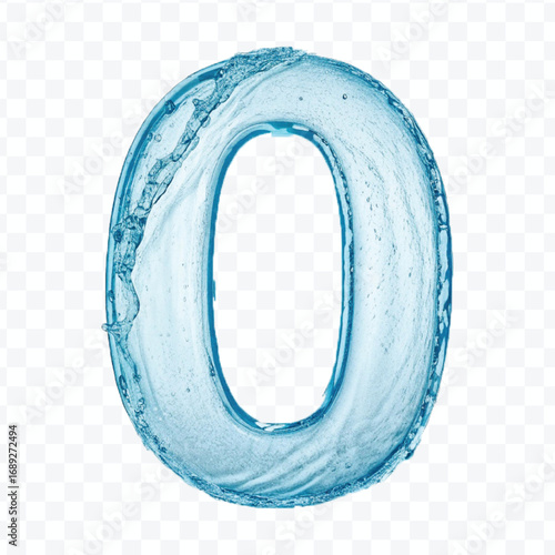 abstract 3d number 0 digit made by water splash isolated on transparent background