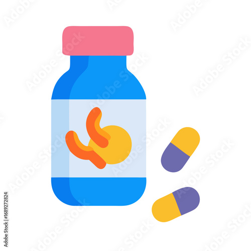 Colorful medicine bottle with vitamins capsules and black background