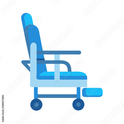 Blue hospital chair icon isolated against a black background