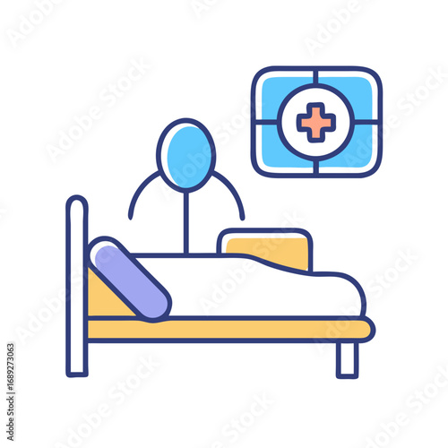 Hospital room flat illustration with bed and patient