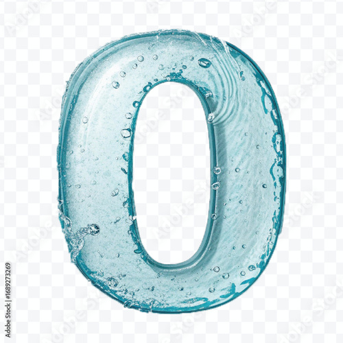 abstract 3d number 0 digit made by water splash isolated on transparent background