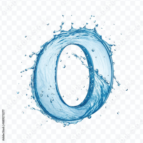 abstract 3d number 0 digit made by water splash isolated on transparent background