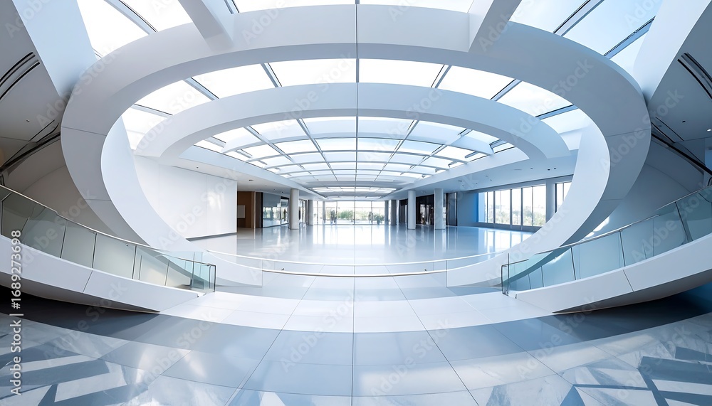 Obraz premium Modern, spacious interior of a commercial building. Vast, bright hall