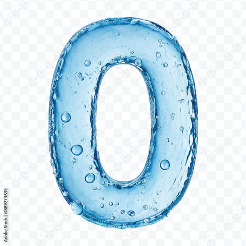abstract 3d number 0 digit made by water splash isolated on transparent background