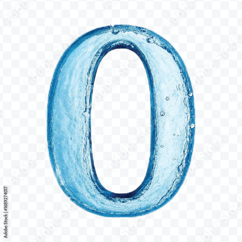 abstract 3d number 0 digit made by water splash isolated on transparent background