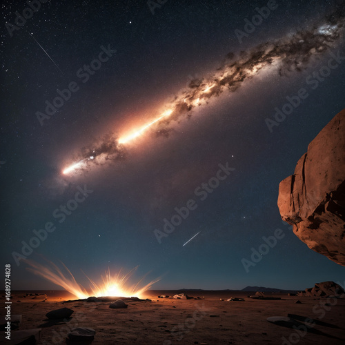 falling meteors in the desert