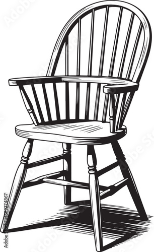 Windsor Chair Silhouette with Spindle Back on Transparent Background for Interior Design