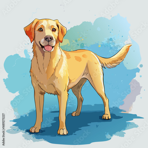 vector illustration of labrador retriever, fetching, watercolor