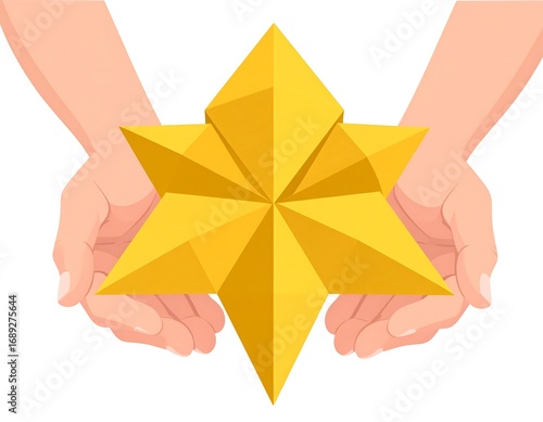 Hands holding a golden star