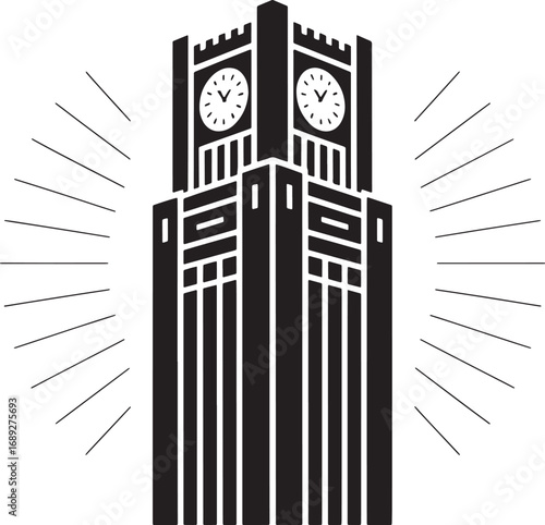 Tribune Tower Chicago Illinois Silhouette Vector Illustration Landmark Architecture