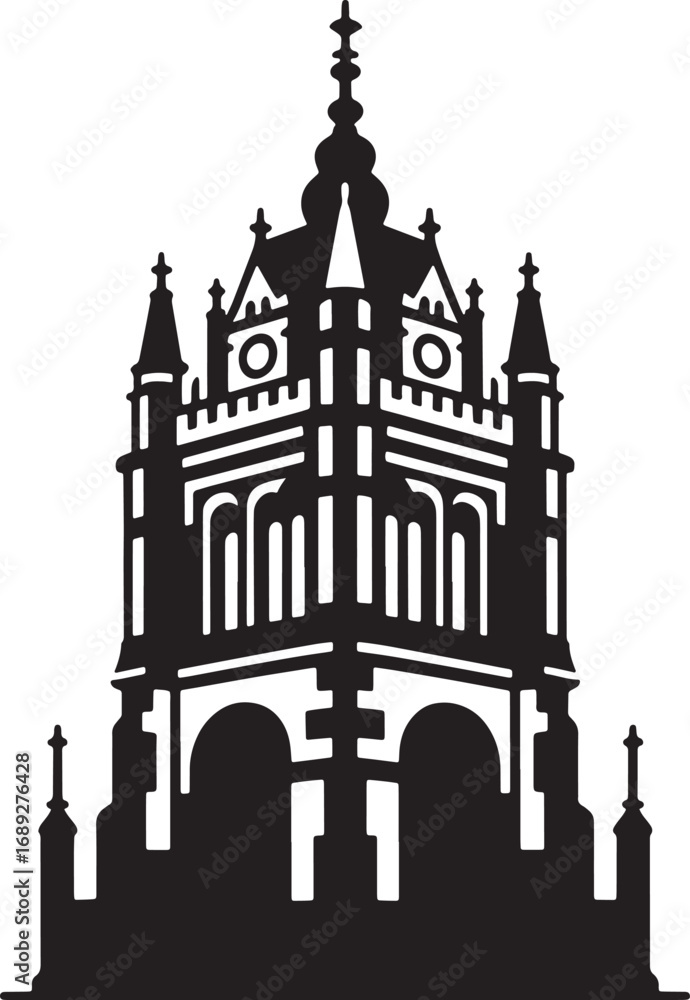 Fototapeta premium Ornate Building Illustration Architectural Structure Design Element Silhouette