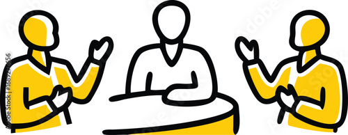 Business meeting discussion people sitting at table engaging in conversation and collaboration transparent background