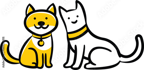 Two adorable cartoon dogs sitting side by side wearing collars cute pet companions transparent background