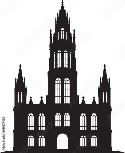 Gothic Architecture Silhouette Vector Illustration of a Grand Cathedral Building