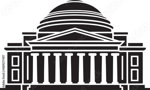 Architectural Icon Vector Illustration of a Grand Building with Columns and Dome Structure