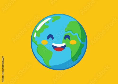 Wallpaper Mural Happy cartoon earth character with a big smile Torontodigital.ca