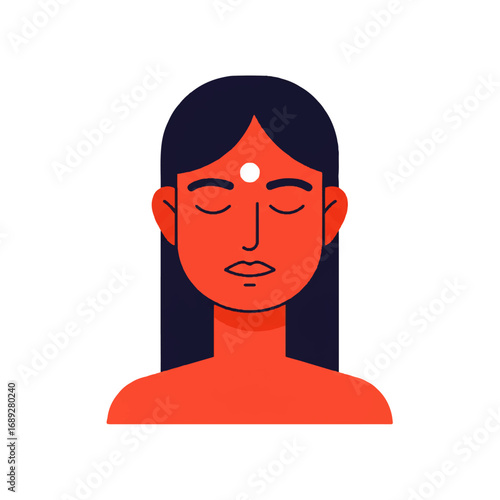 Mindful Woman Meditation with Bindi Flat Vector Illustration