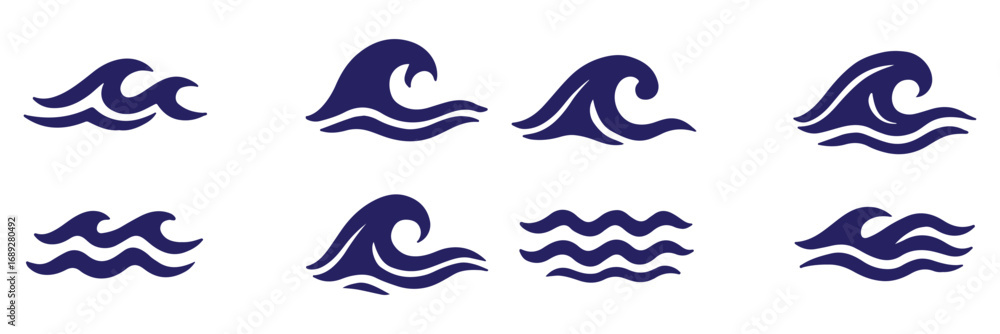 Naklejka premium Set of sea water waves. Logo vector collection