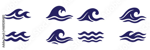 Set of sea water waves. Logo vector collection